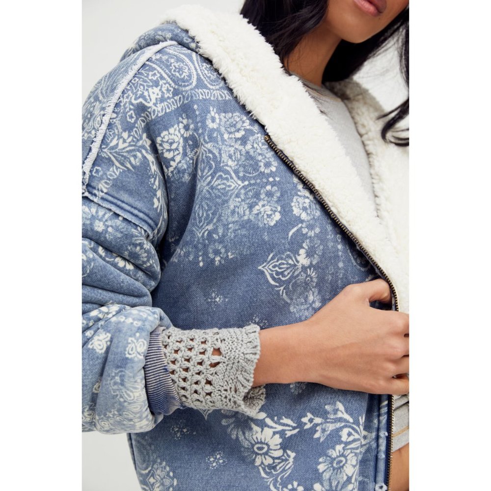 Free People Blue Paisley Sherpa Bomber Jacket - Picture 4 of 6